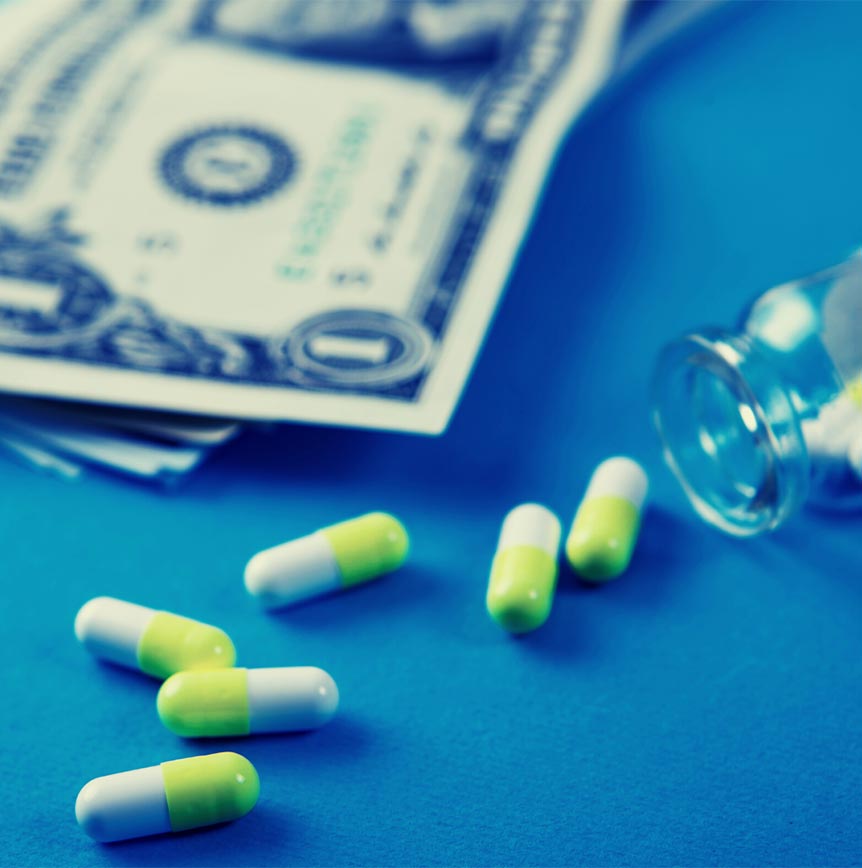 Money, Pills, and Pill Bottle