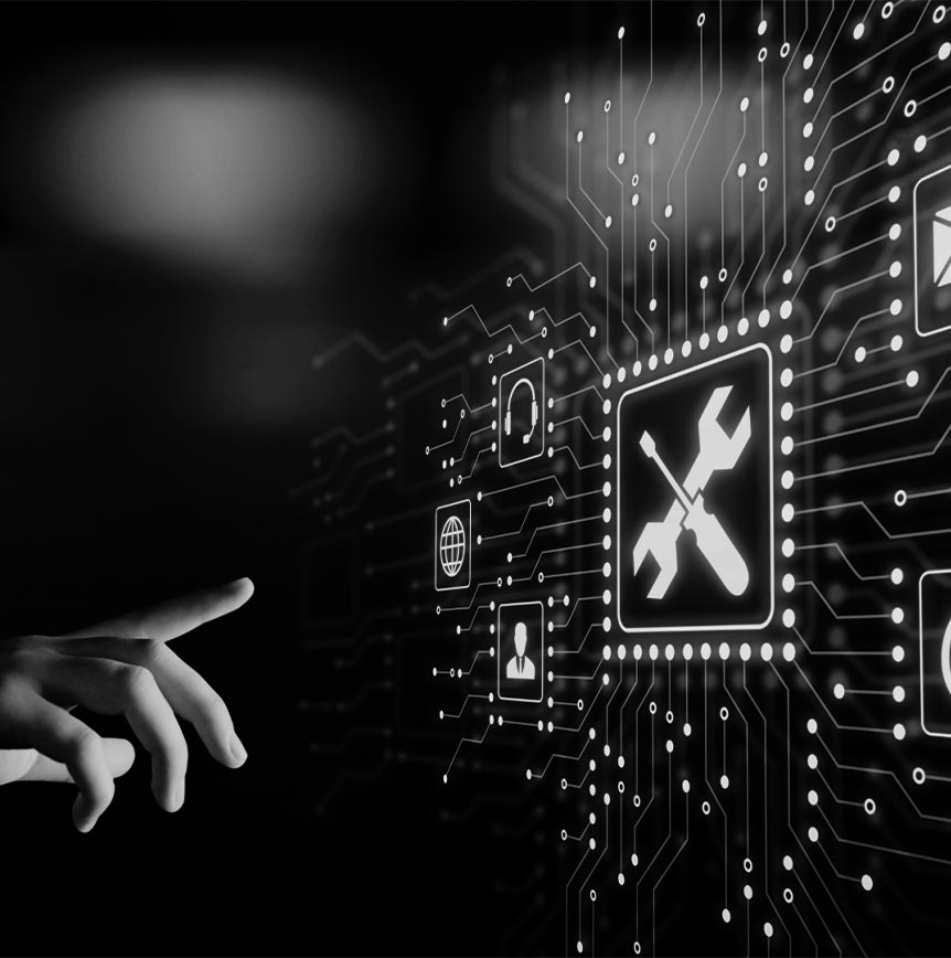 Black and White Image Showing a Screen with Tools On It