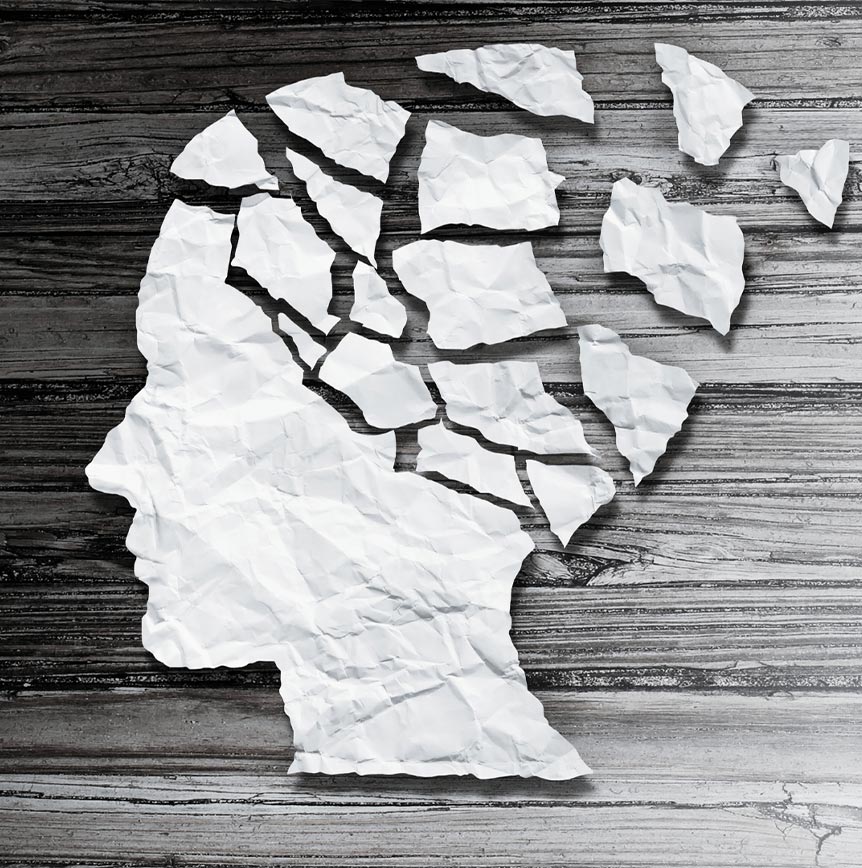 A Paper Head with Broken Pieces