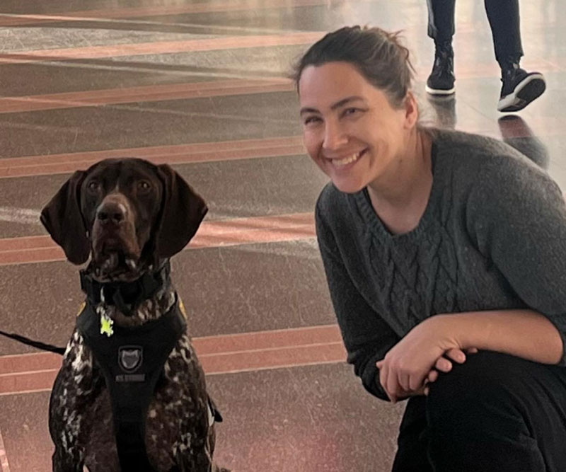 TSA K9 with decoy volunteer