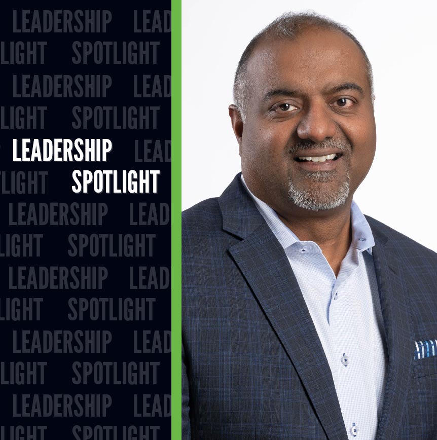 Leadership Spotlight graphic for Vishal Tulsian, President and COO at RELI Group, beside bold 'LEADERSHIP SPOTLIGHT' text on a dark background.