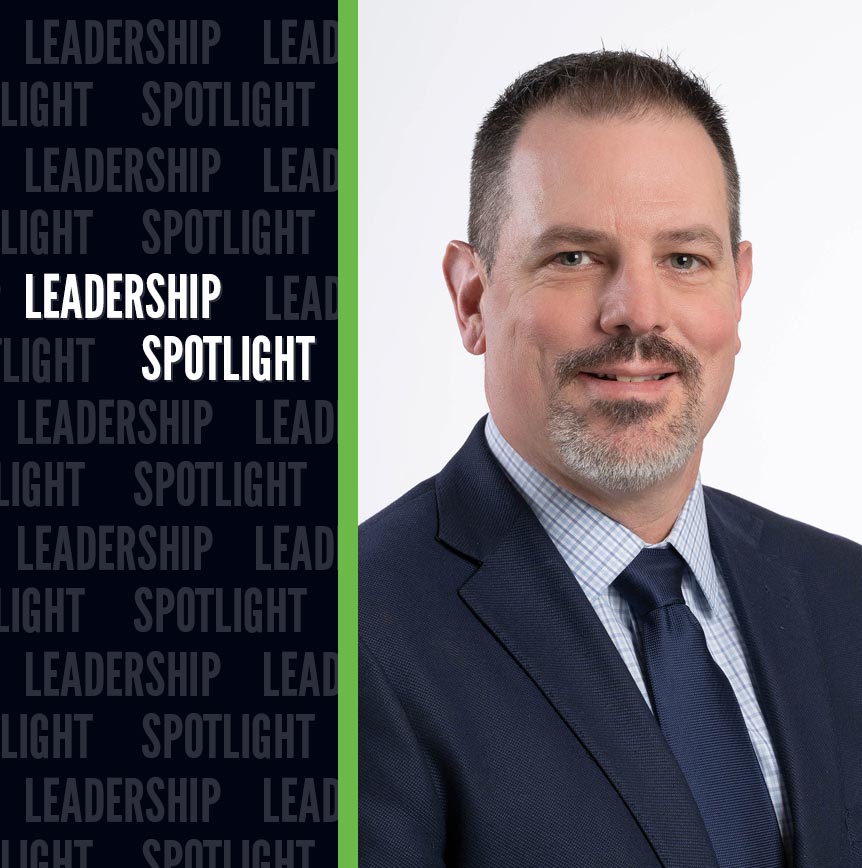 Leadership Spotlight graphic for Ken Hofgesang, Vice President of Health at RELI Group, beside bold 'LEADERSHIP SPOTLIGHT' text on a dark background.