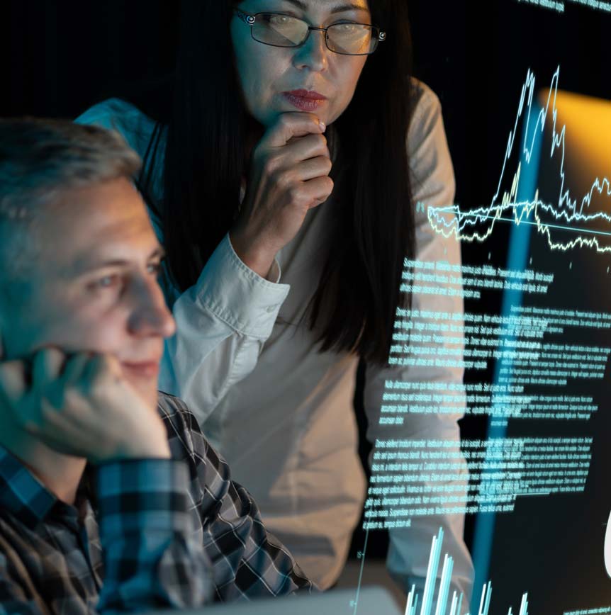 Skilled team planning digital transformation on screen