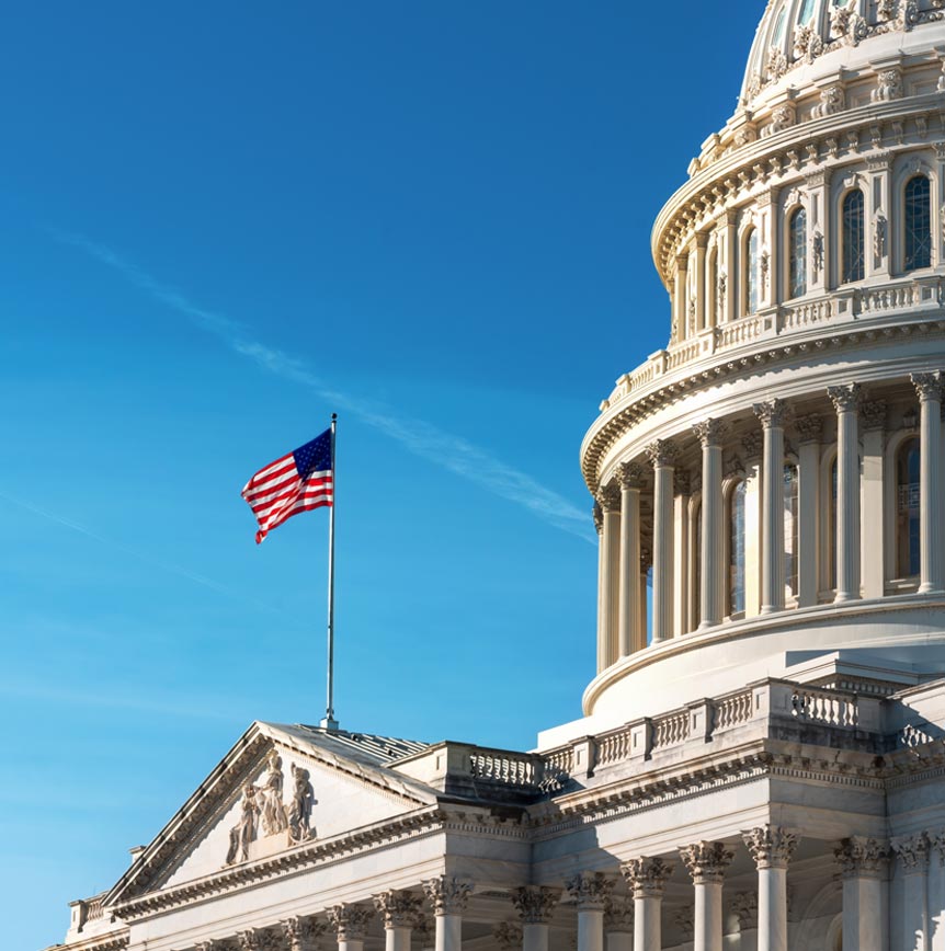 United States Capital building with American flag