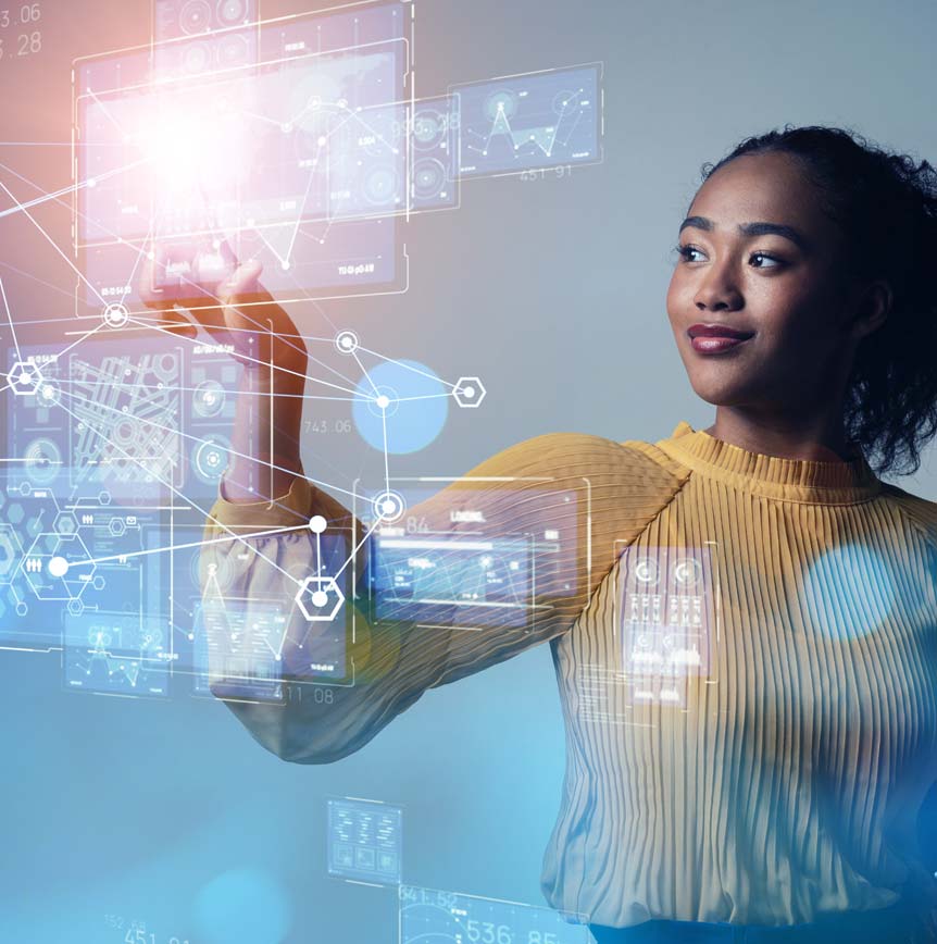 Woman in front of a screen planning