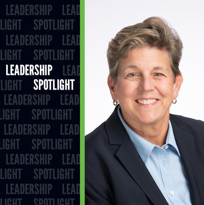 Graphic featuring Tish Mossman - Vice President of National Security & Safety at RELI Group, shown in a professional headshot with 'LEADERSHIP SPOTLIGHT' text on a patterned background.