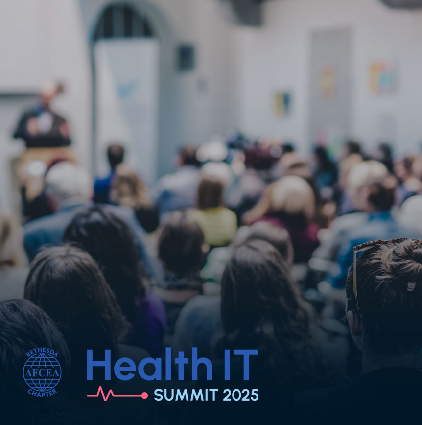 Attendees in a conference room listening to a speaker discussing digital transformation in healthcare with AFCEA logo over the top