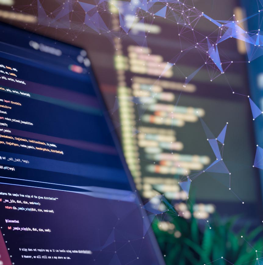 Close-up of a computer monitor displaying lines of code in a dark-themed text editor, representing software development or programming.