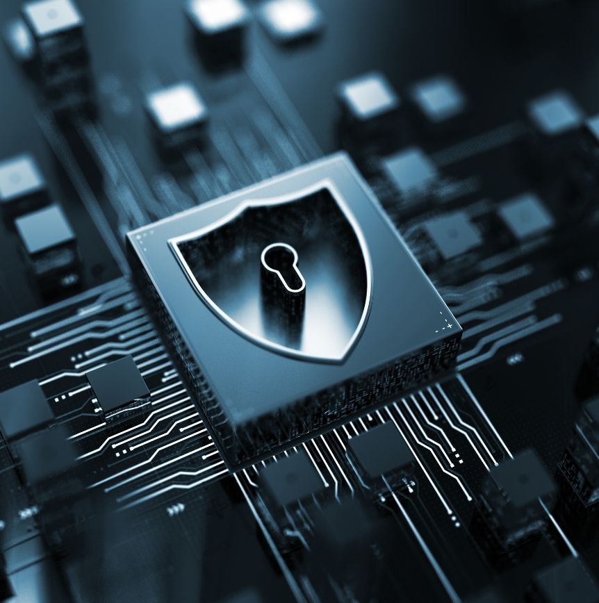 Digital lock over a circuit board representing cybersecurity and IT support