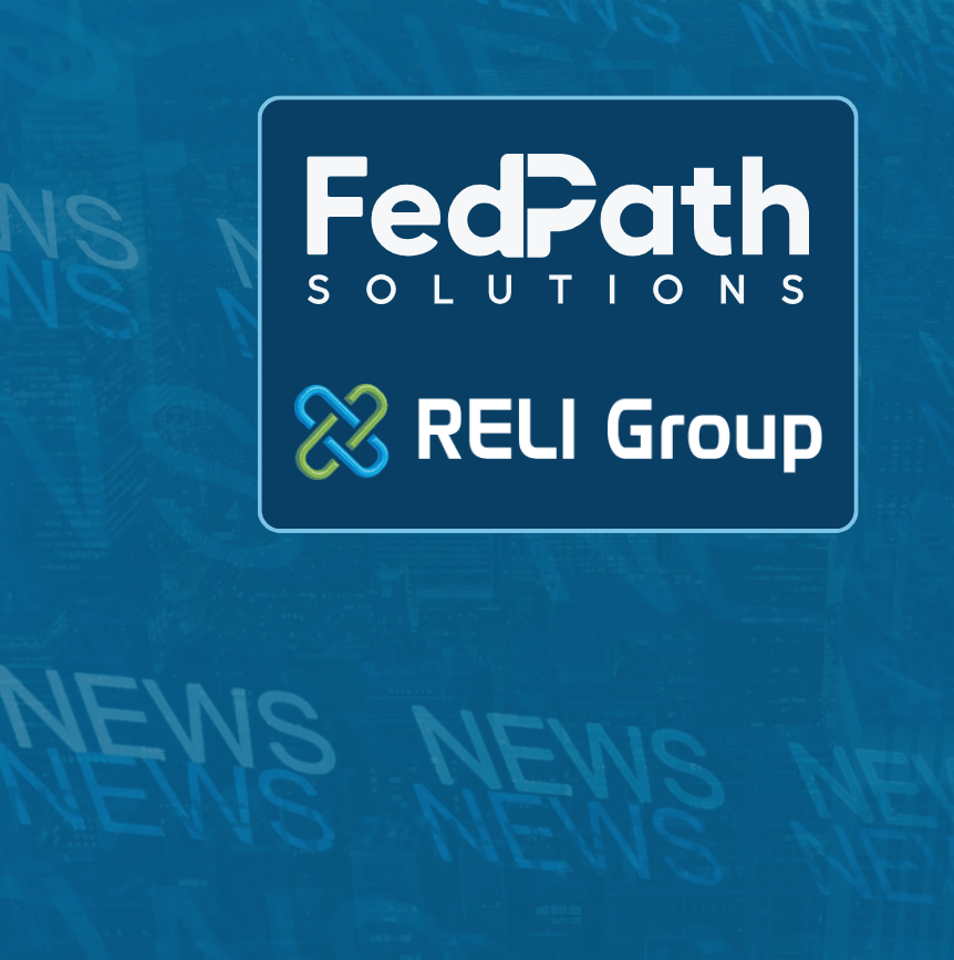 FedPath Solutions and RELI Group logos displayed on a blue news-themed background.